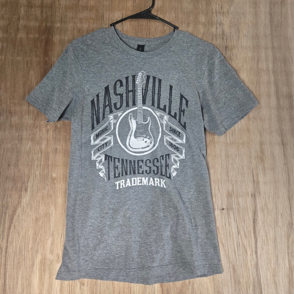 Softstyle Nashville Tennessee Music City Guitar Graphic Tee Gray Small Country